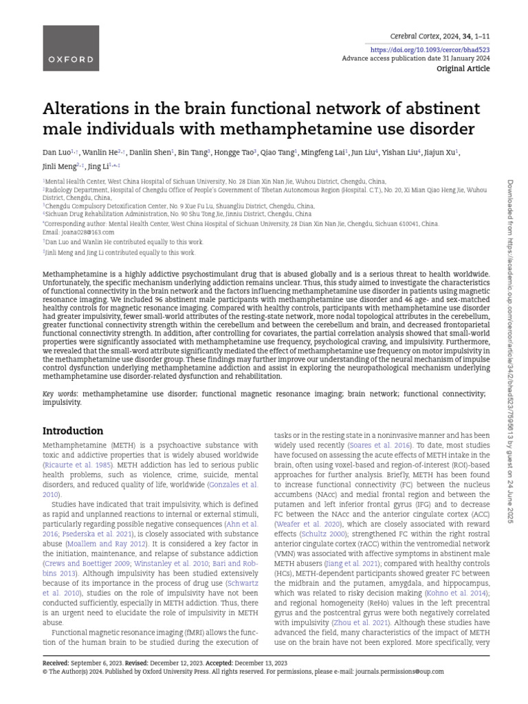 Brain Network Changes in Methamphetamine Addiction | PDF | Impulsivity ...