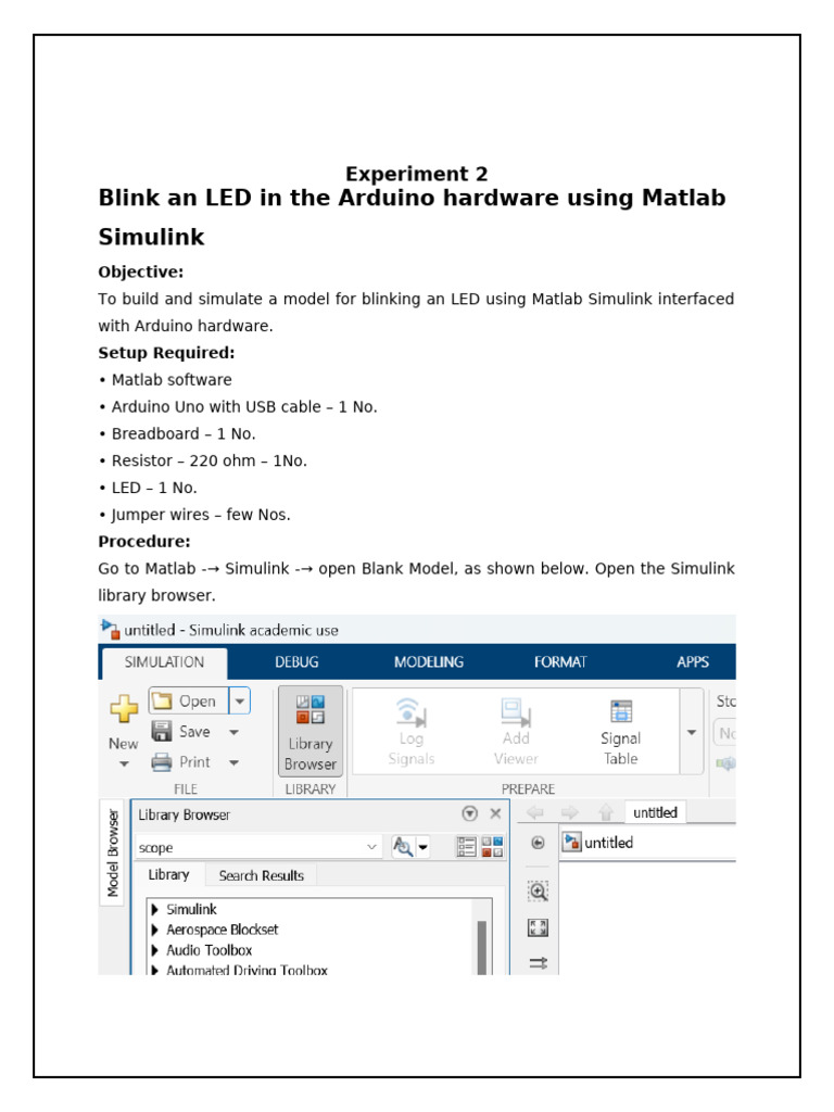Blink LED with Arduino & Matlab Simulink | PDF