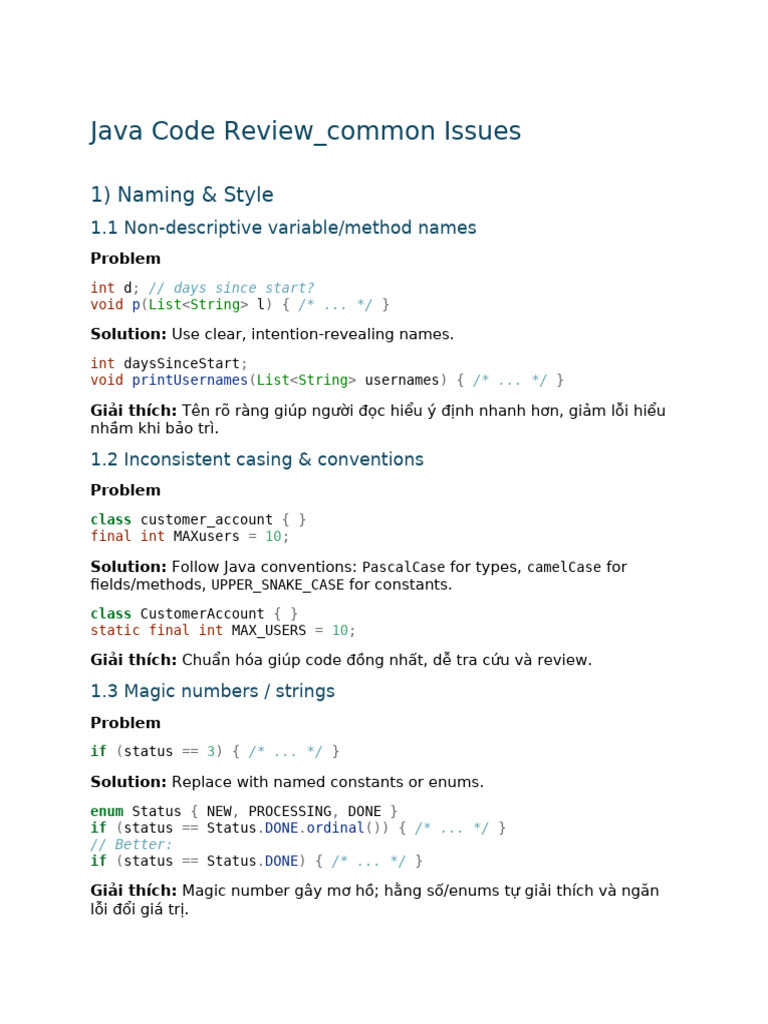 Java Code Review - Common Issues: 1) Naming & Style | PDF