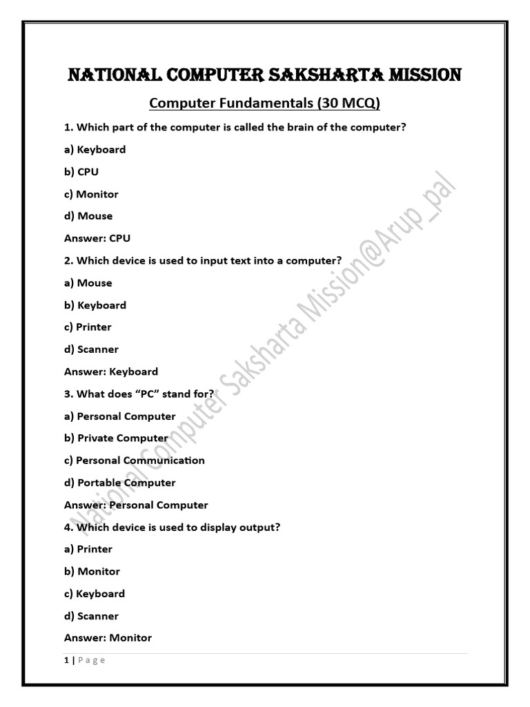 Computer Fundamentals MCQs Guide | PDF | Computer Data Storage | Random ...