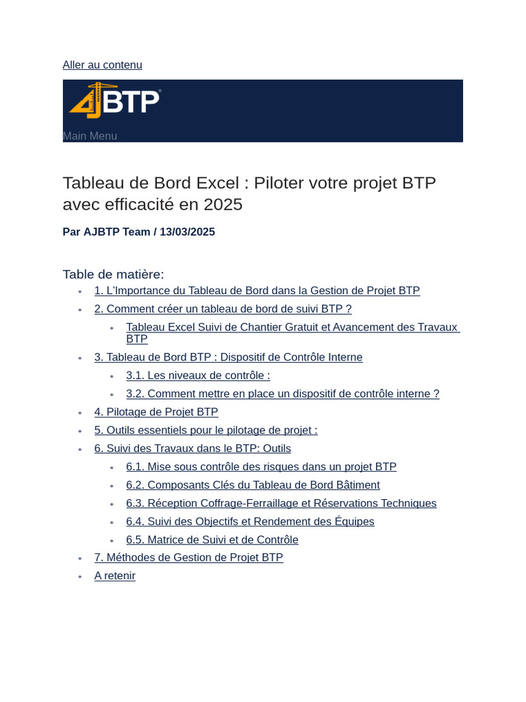 Tableau de Bord BTP : Suivi Efficace Excel | PDF | Gestion de projet ...