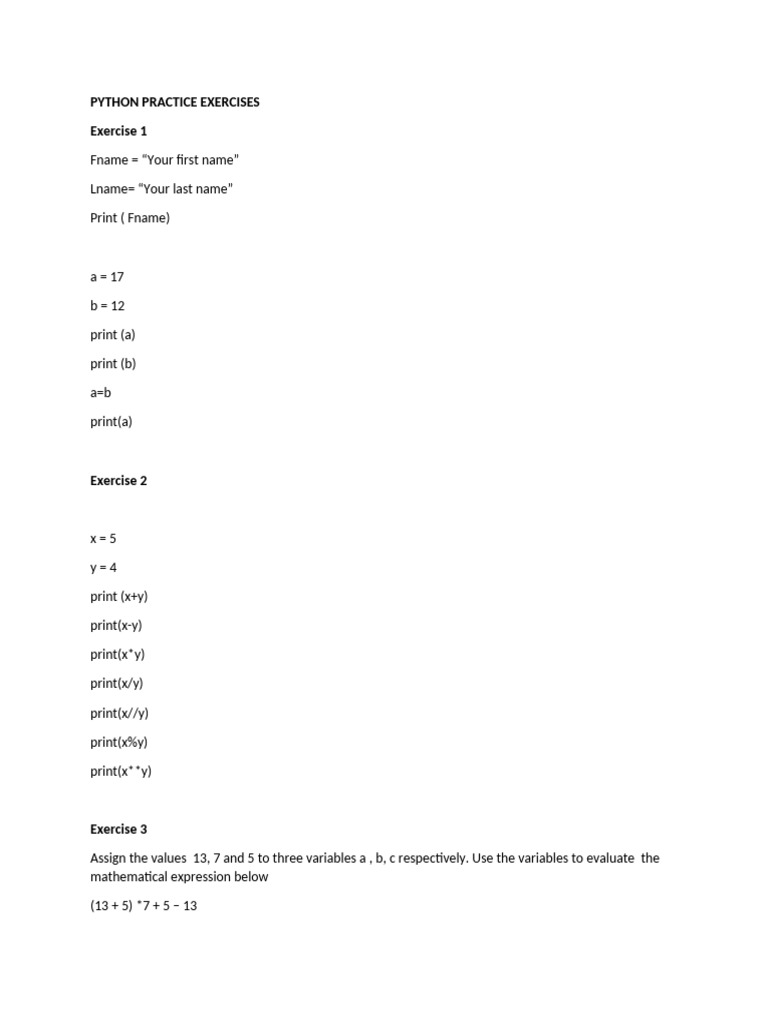 Python Practice Exercises for Beginners | PDF