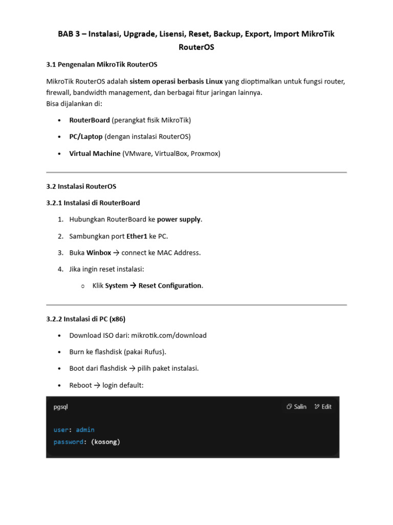 Instalasi dan Lisensi MikroTik RouterOS | PDF