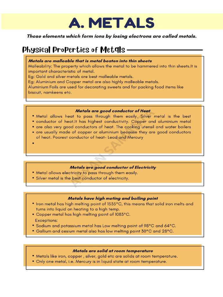 Metals and Non Metals Notes | PDF