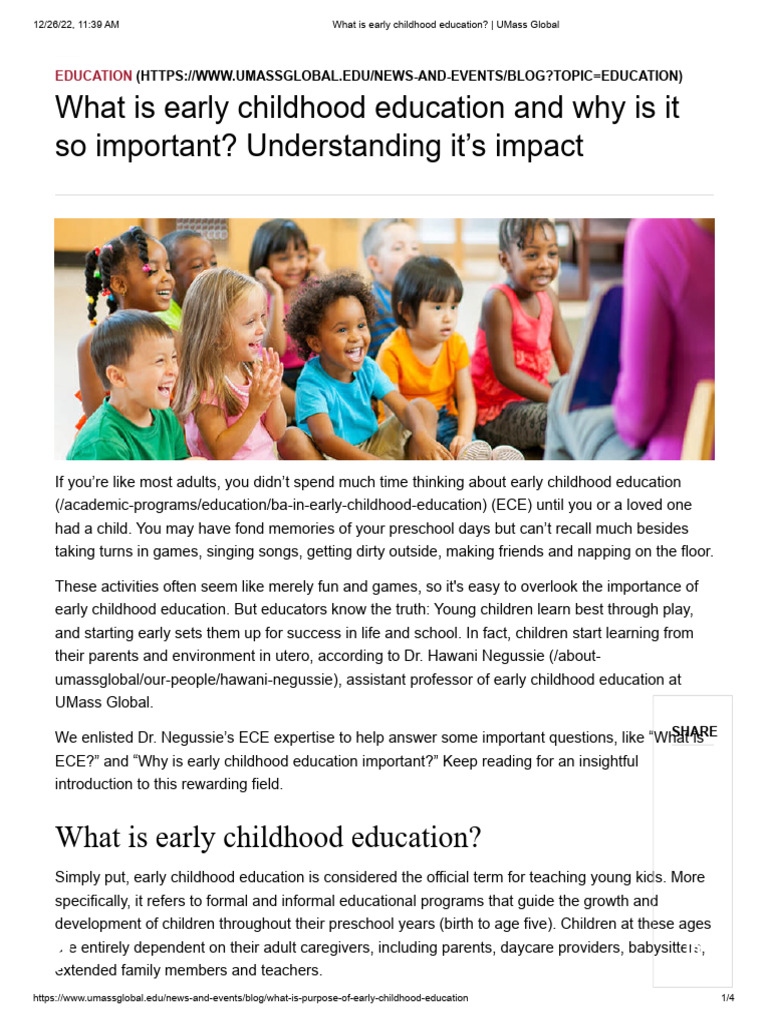 Importance of Early Childhood Education | PDF | Early Childhood ...