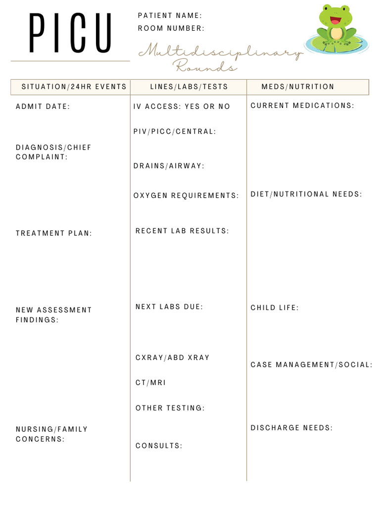 PICU Multidisciplinary Rounds Checklist | PDF
