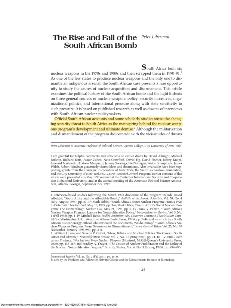 The Rise and Fall of The South African Bomb | PDF | Nuclear ...