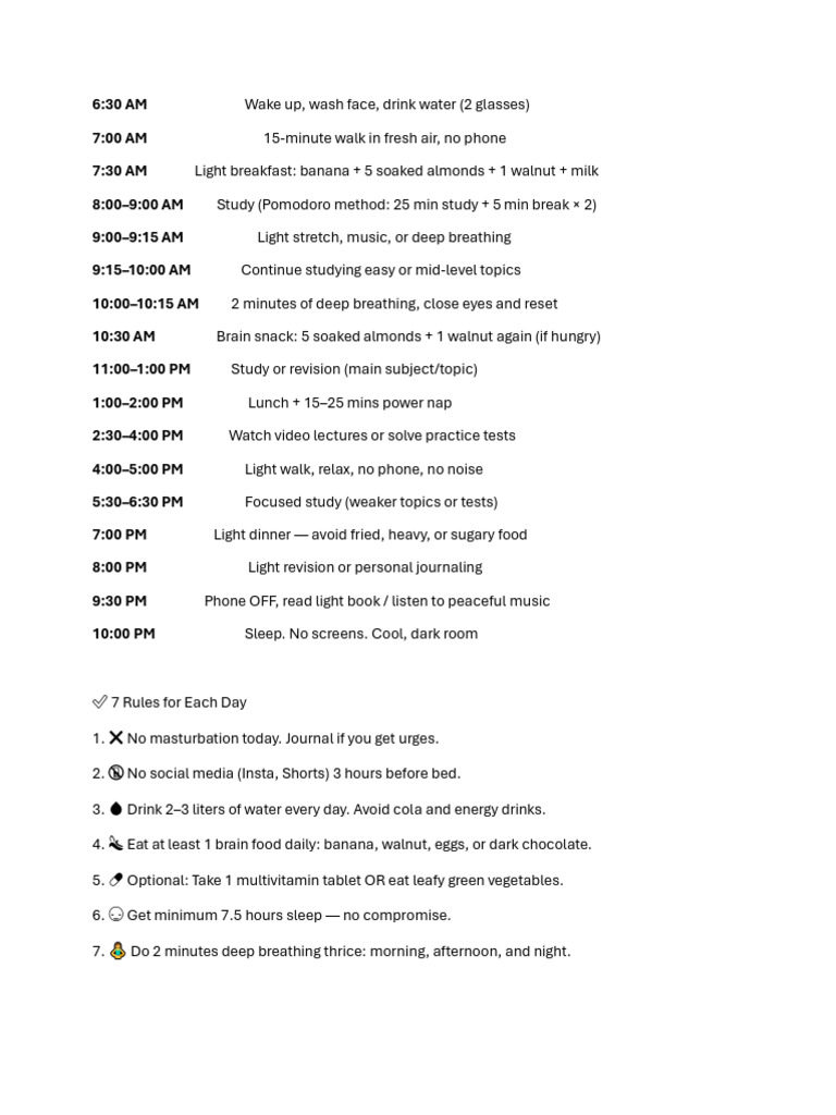 Daily Study and Wellness Routine | PDF