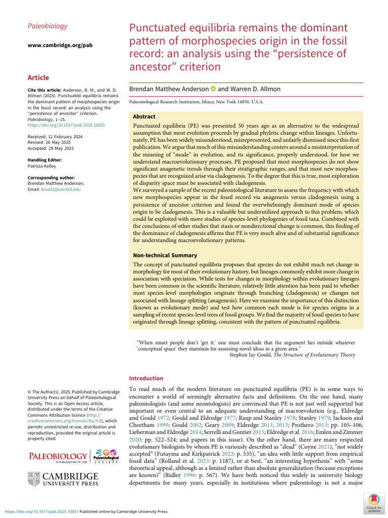 Punctuated Equilibria Remains The Dominant Pattern of Morphospecies ...