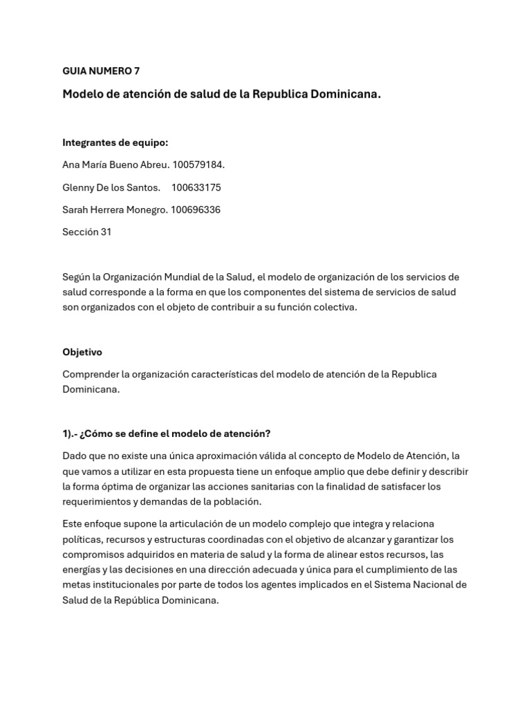 Modelo de Atención en Salud RD: Guía Esencial | PDF | Cuidado de la ...