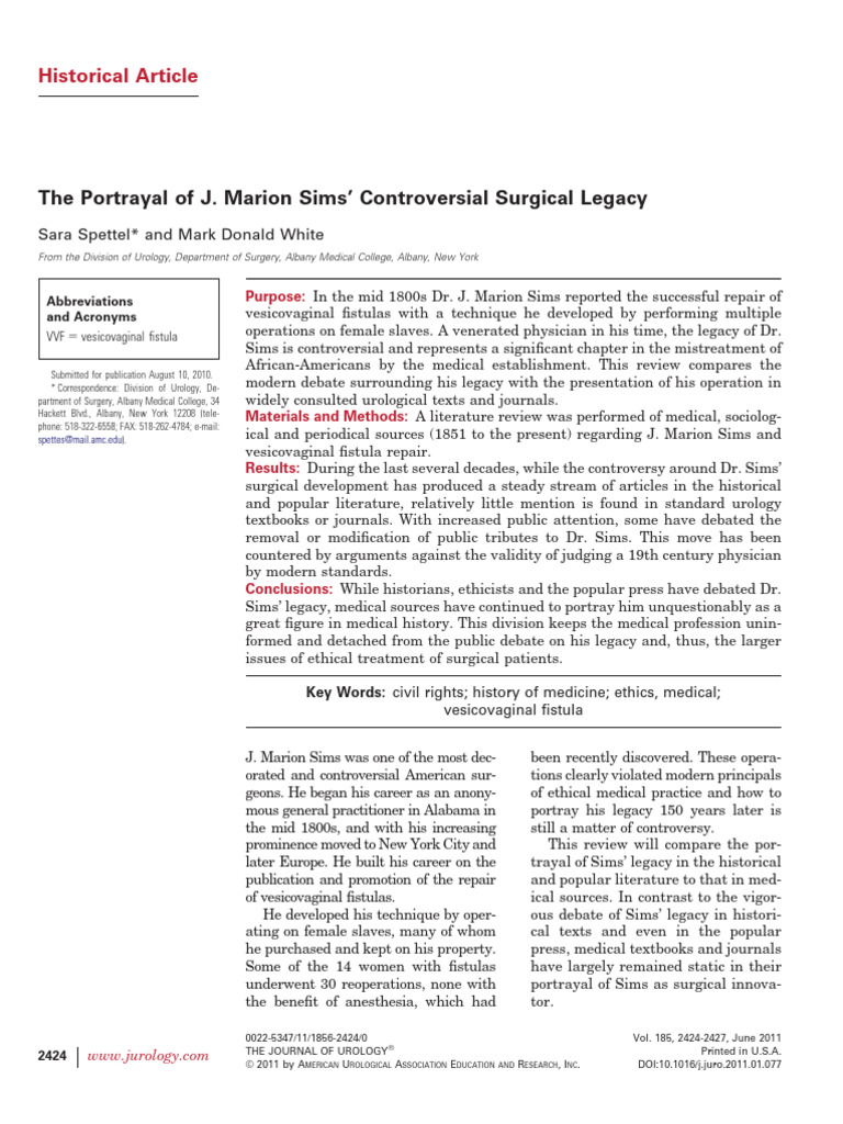 J. Marion Sims' Controversial Legacy | PDF | Gynaecology | Health Care