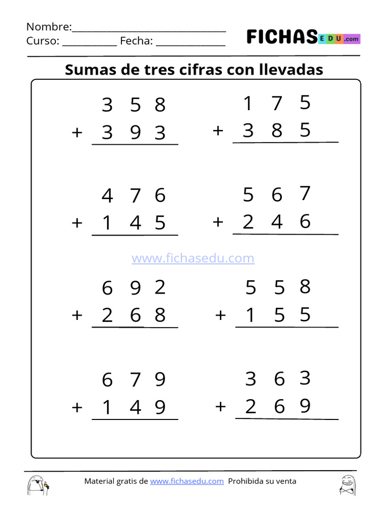 Sumas de Tres Cifras con Llevadas | PDF