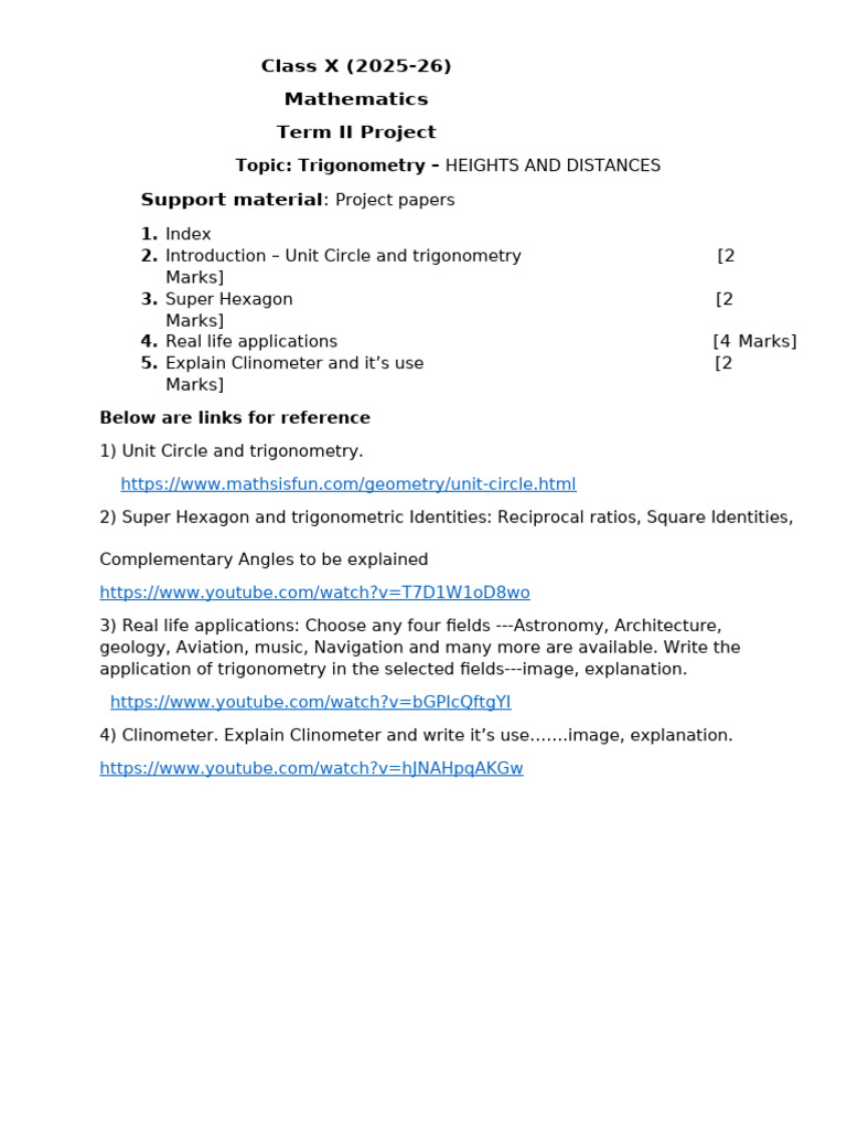 Class X - Math - Project - Term 2 (2025 - 26) | PDF