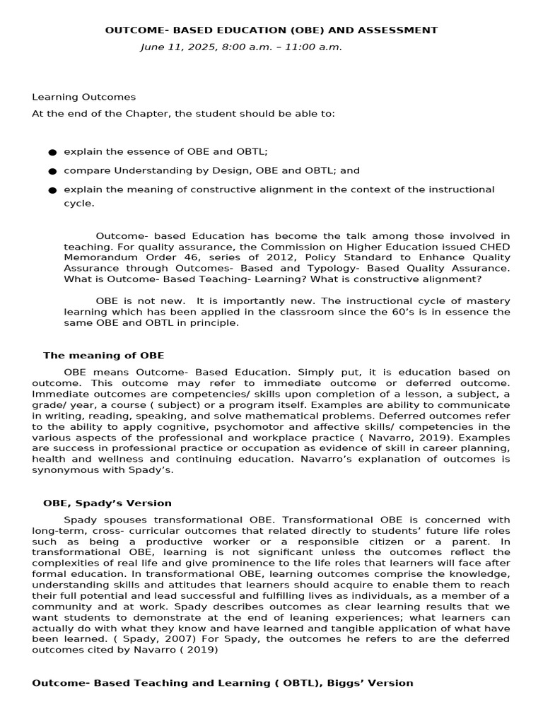 OBE Assessment Strategies and Key Concepts | PDF | Educational ...