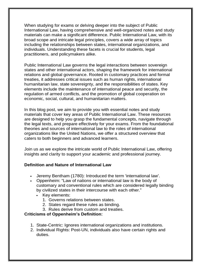 Essential Study Notes on International Law | PDF | International Law ...