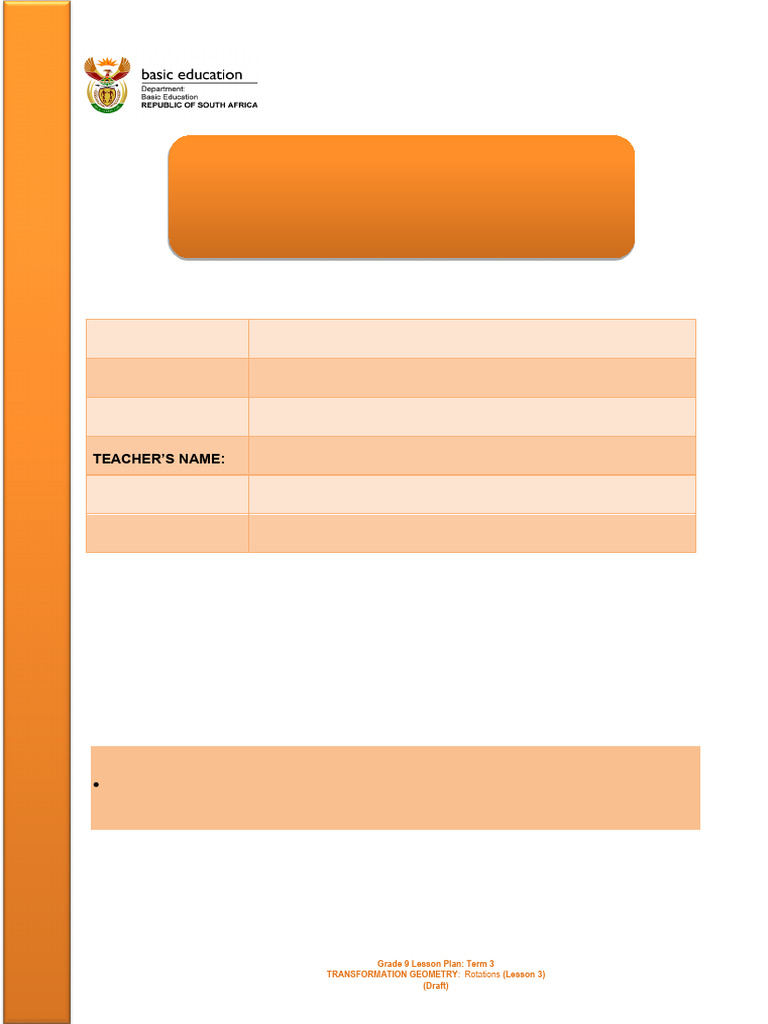 Grade 7 Rotation Geometry Lesson Plan | PDF | Shape | Lesson Plan