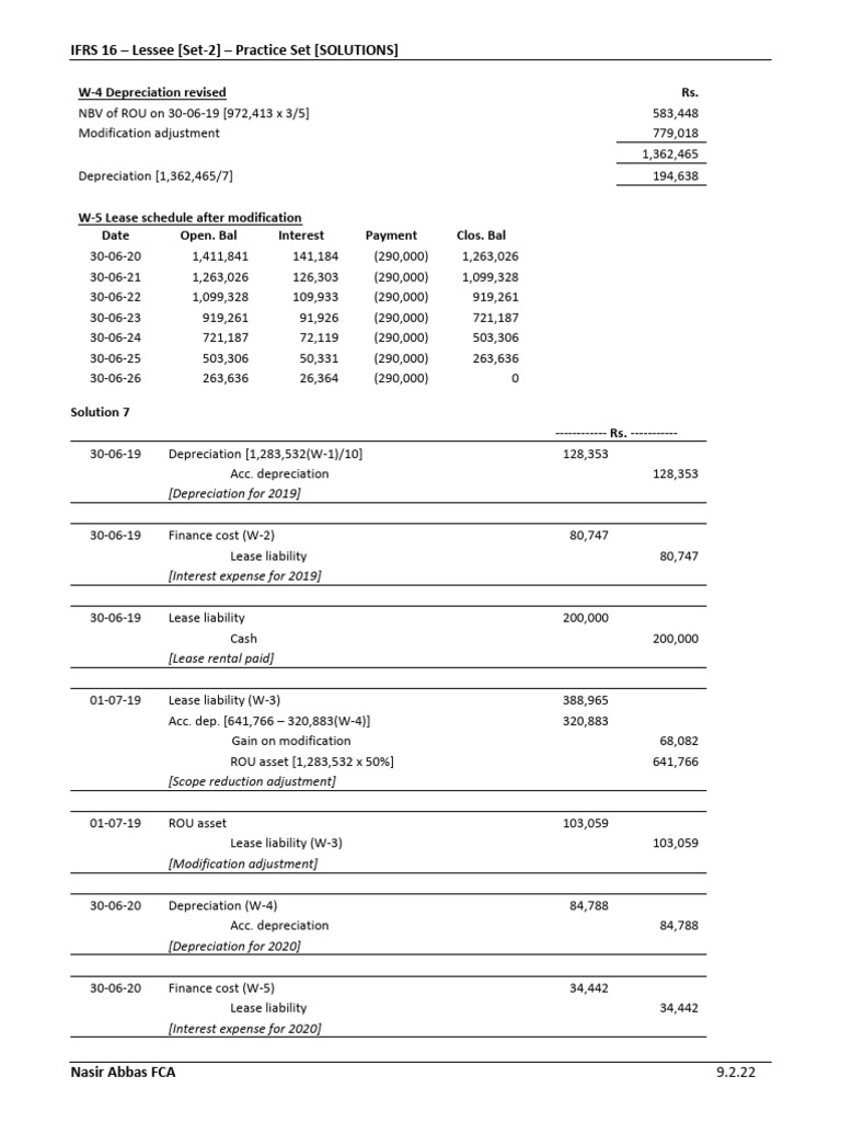 IFRS 16 Lessee Practice Set Solutions | PDF | Depreciation | Book Value