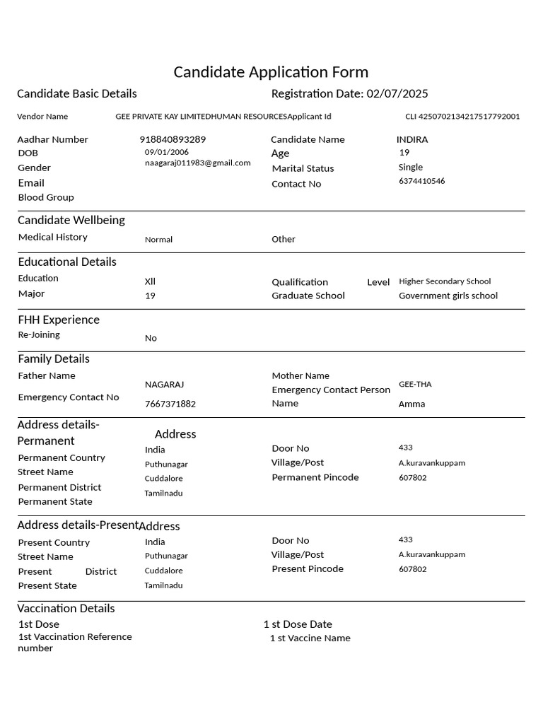 Candidate Application Form Details | PDF | Pediatrics | Immunology