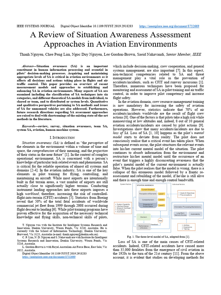 Situation Awareness in Aviation Review | PDF | Situation Awareness | System