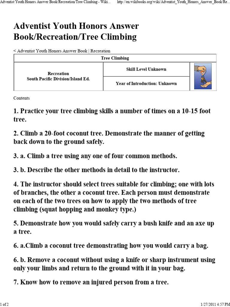 Adventist Youth Honors Answer Book - Recreation - Tree Climbing ...