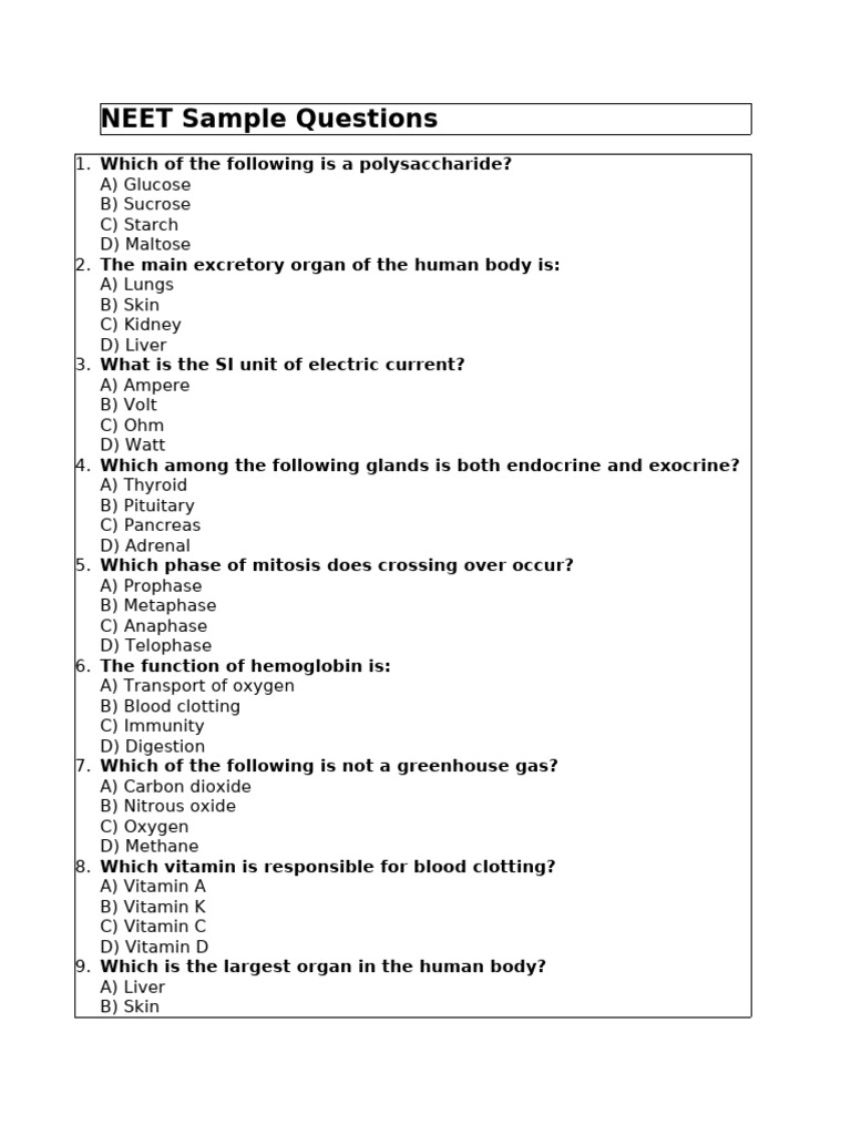 NEET Sample Questions Overview | PDF