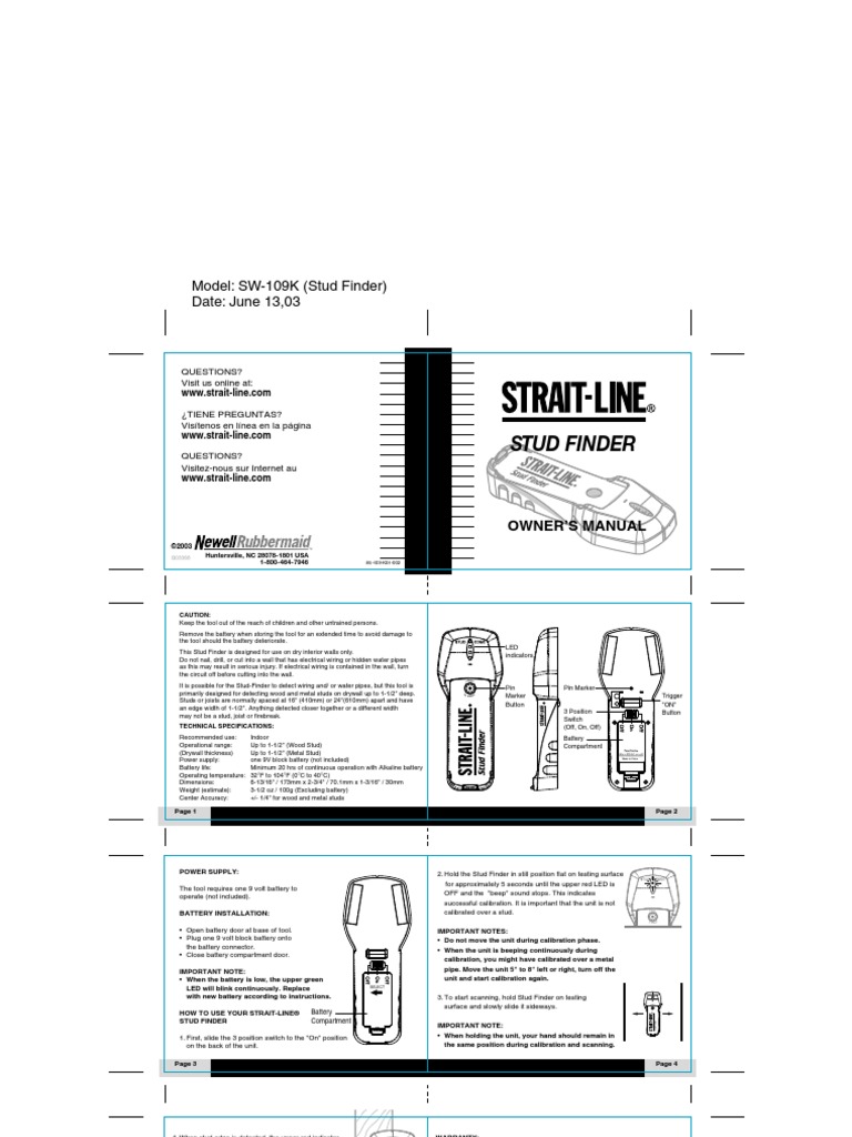 STrait Line Stud Finder Manual Drywall Electrical Connector