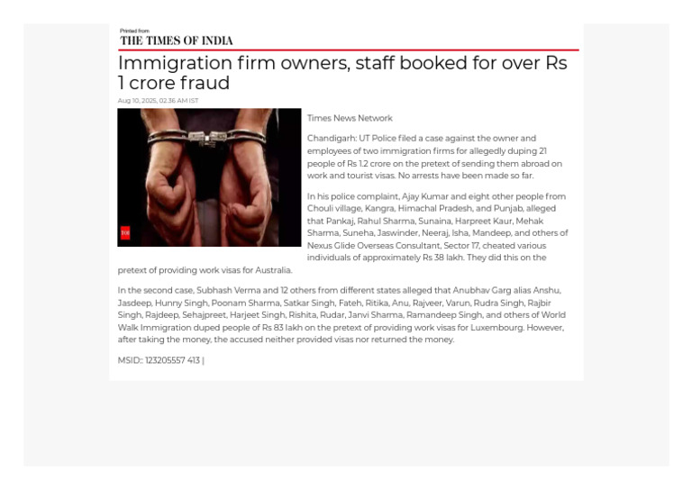 Immigration Firm Owners, Staff Booked For Over Rs 1 Crore Fraud - Times ...