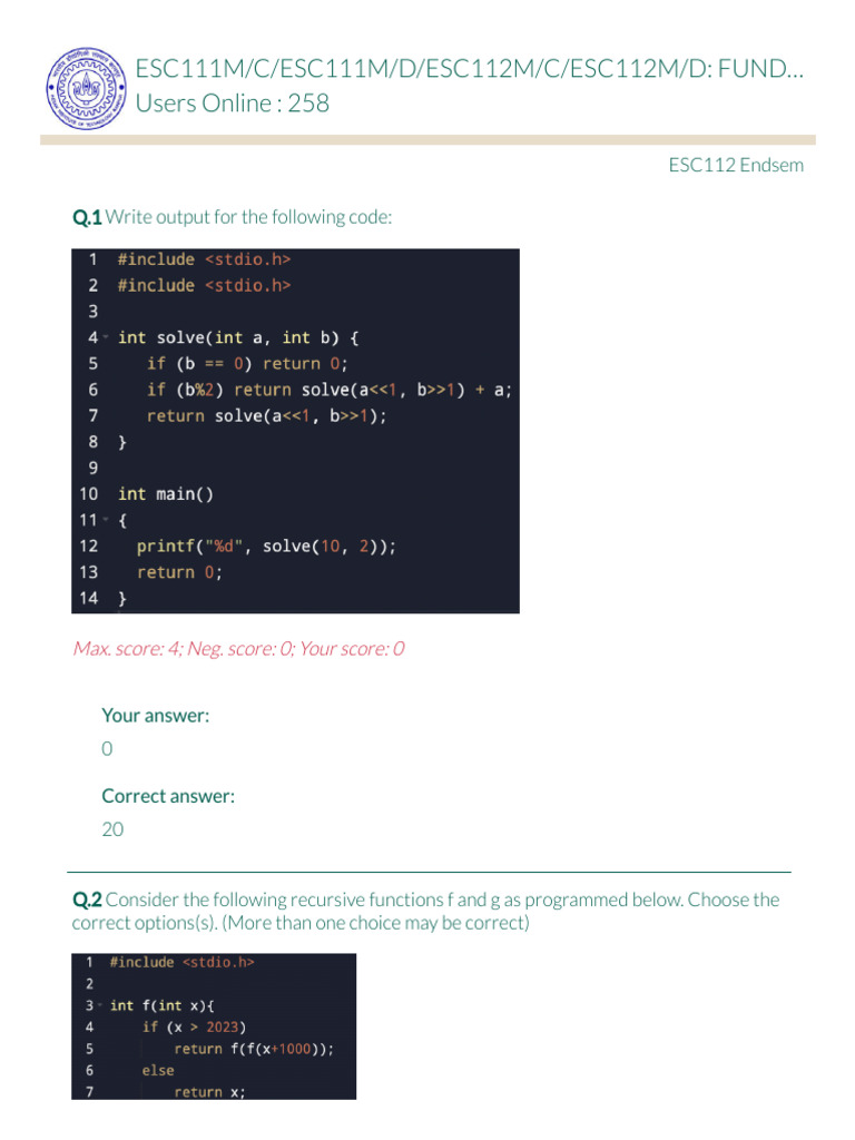 ESC112M Endsem Graded | PDF | Pointer (Computer Programming) | Software ...