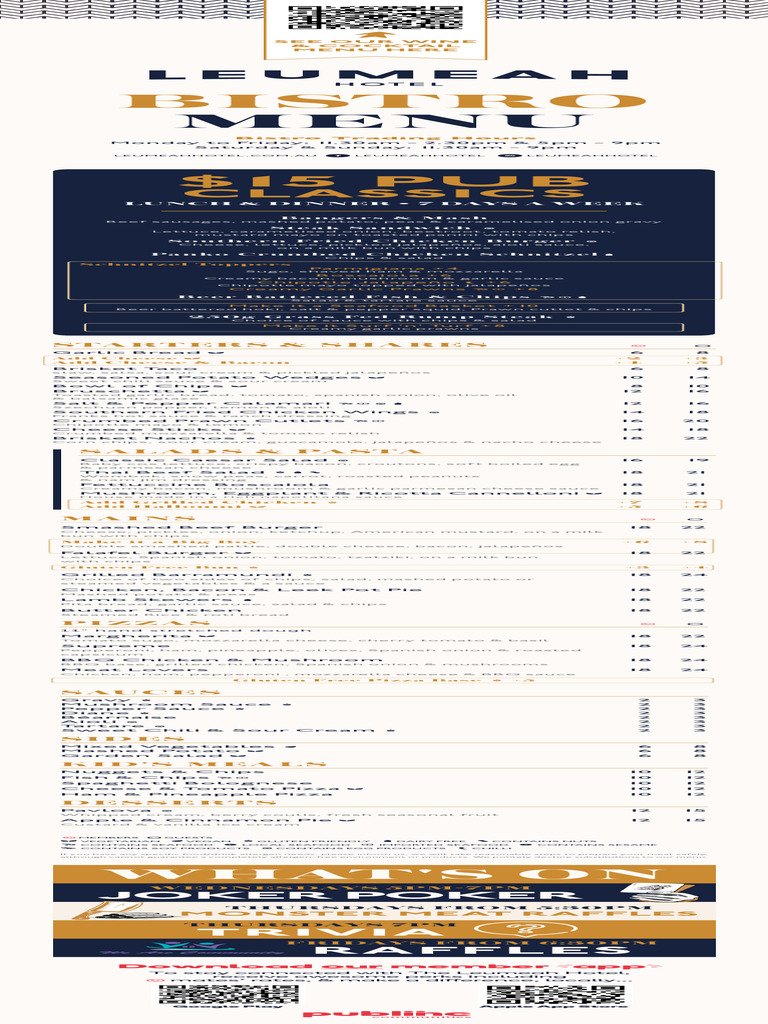 Leumeah Hotel Bistro Menu Highlights | PDF | French Fries | Sauce