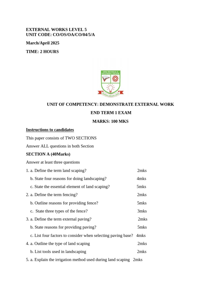 External Works Exam Overview | PDF