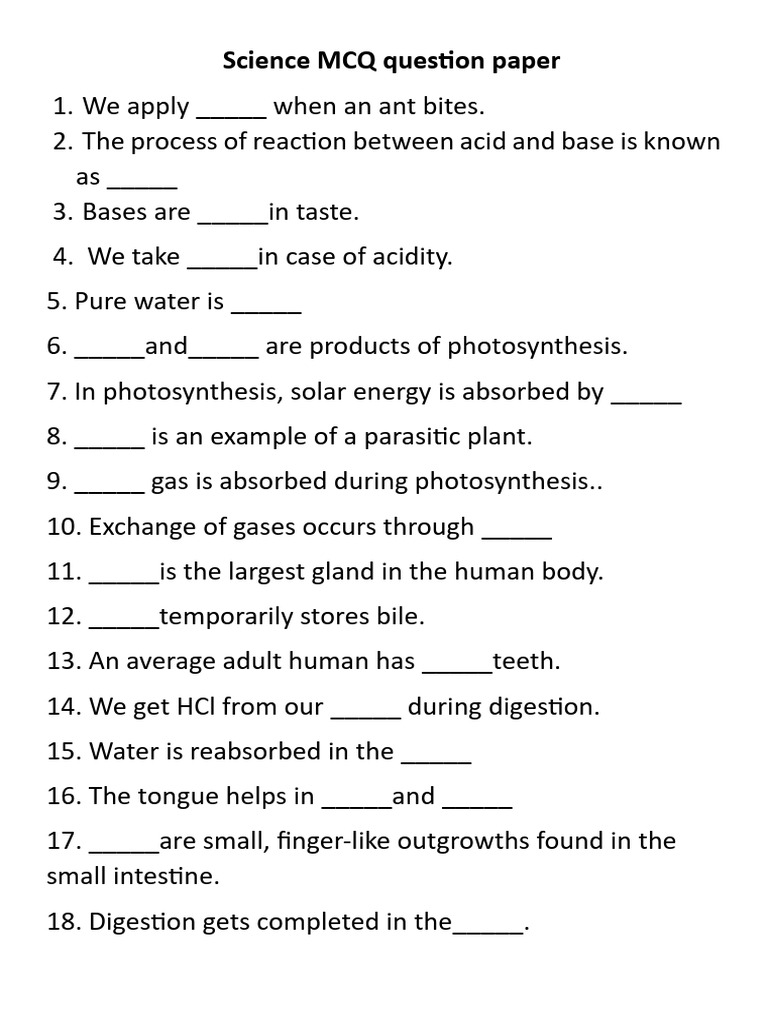 Science MCQ Question Paper for Students | PDF | Respiratory System | Leaf