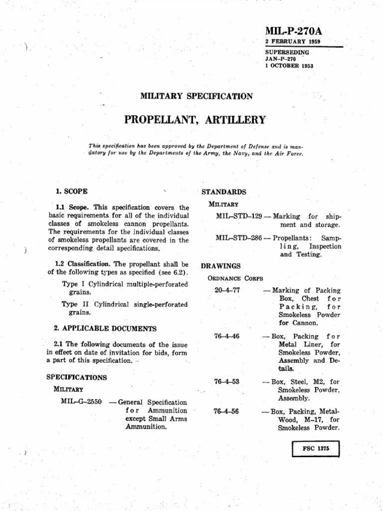 Military Specification for Artillery Propellant | PDF | Gunpowder ...