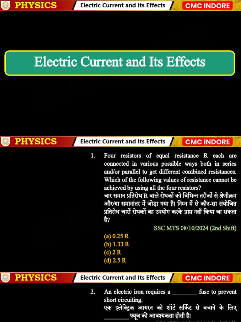 Electric Current and Its Effects PYQ | PDF