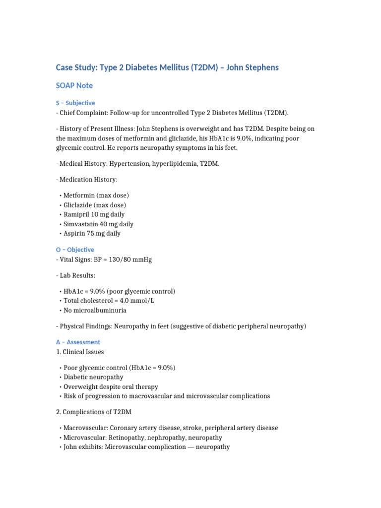 T2DM Case Study: John Stephens' Management | PDF