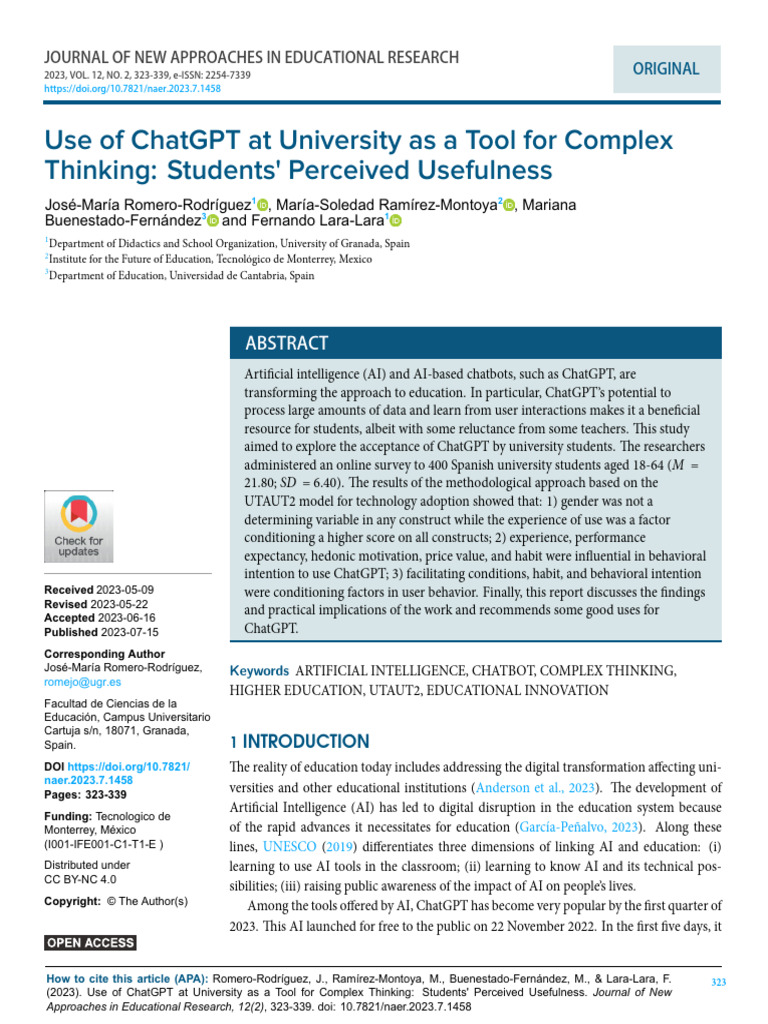 Use of ChatGPT at University As A Tool For Complex Thinking Students ...