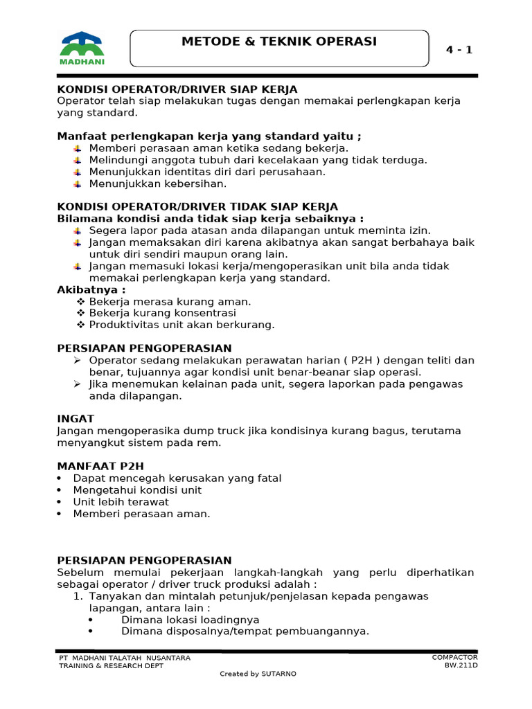 Metode Operasi dan Persiapan Operator Dump Truck | PDF