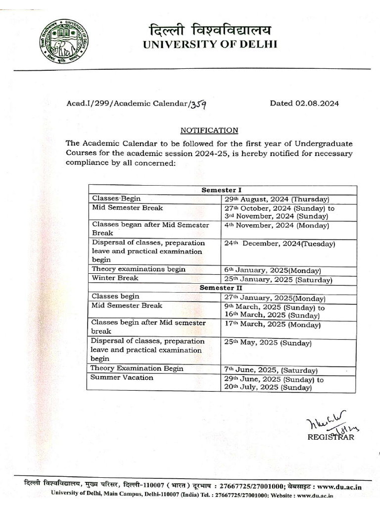 Academic Calendar UG and PG All Years | PDF