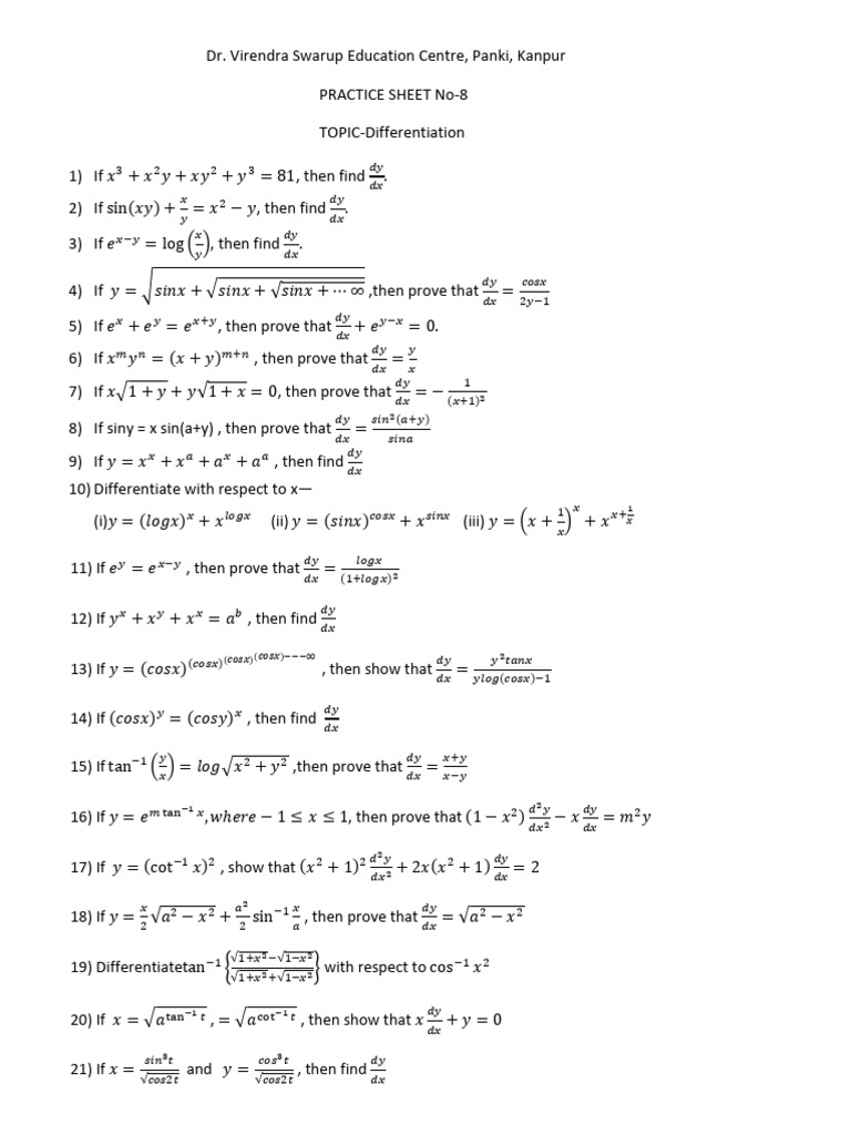 Differentiation Practice Problems | PDF