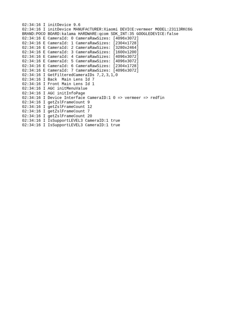 Xiaomi POCO Camera Initialization Log | PDF
