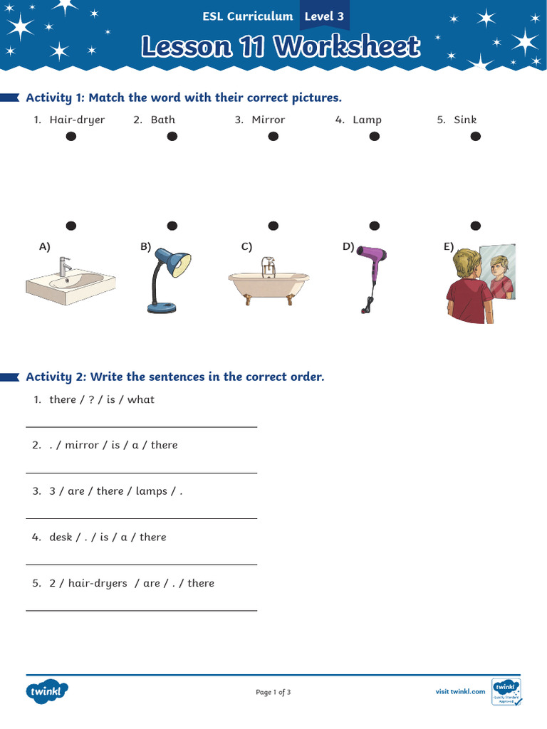 T 1683278659 Esl Curriculum Level 3 Lesson 11 Worksheet Ver 2 | PDF ...