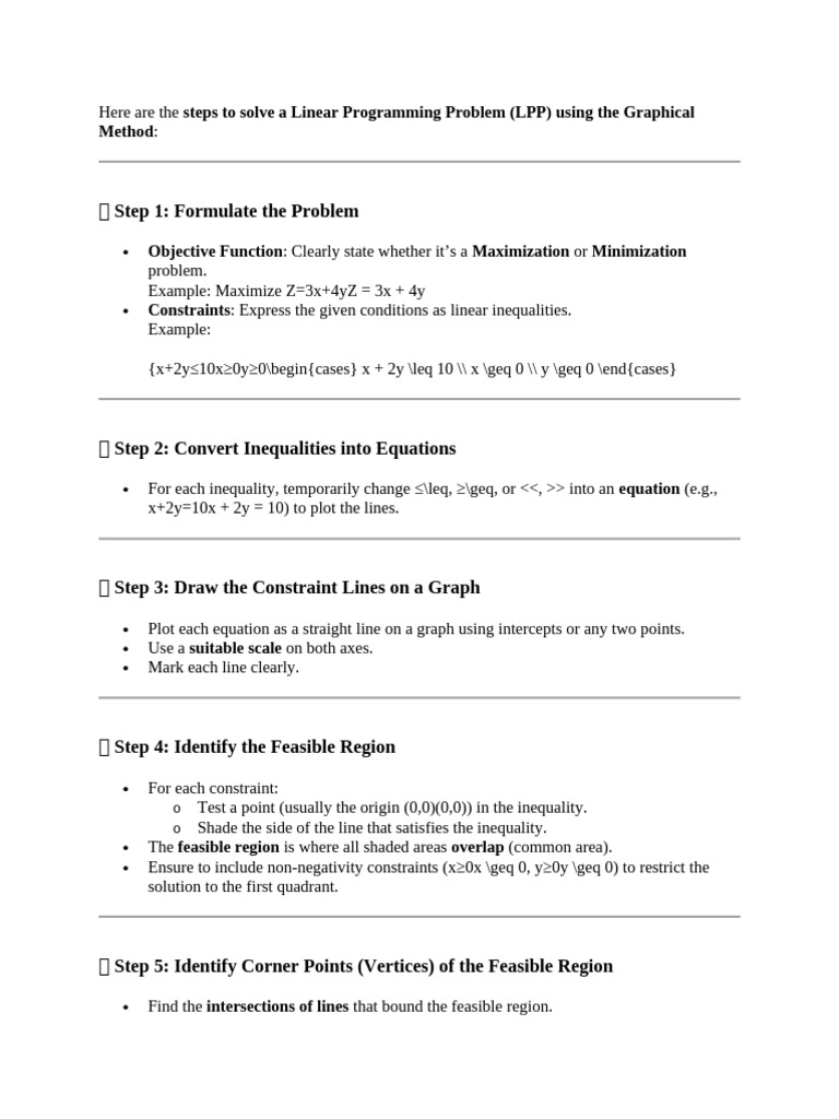 Steps to Solve Linear Programming LPP | PDF