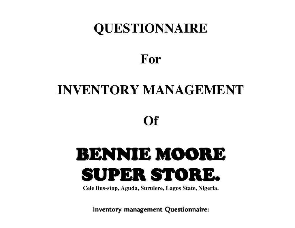 Inventory Management Questionnaire Template | PDF