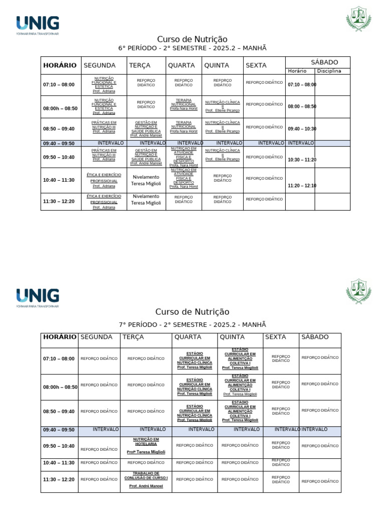 Curso de Nutrição: Grade Curricular | PDF