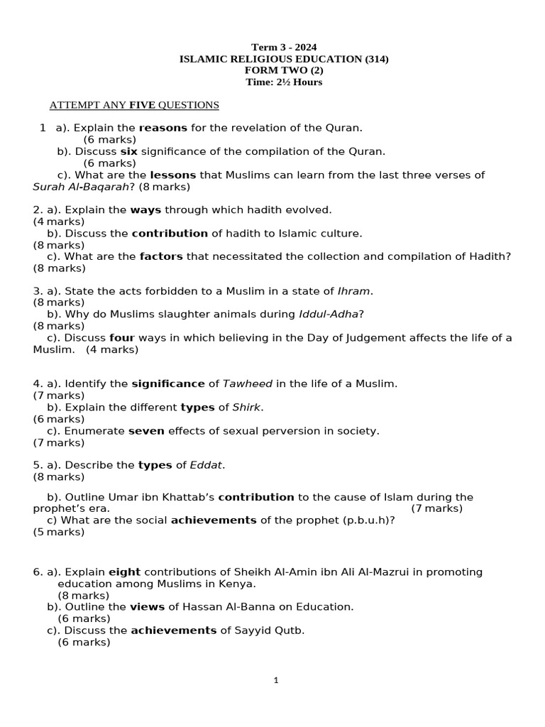 F2 Islamic Religious Education QS | PDF