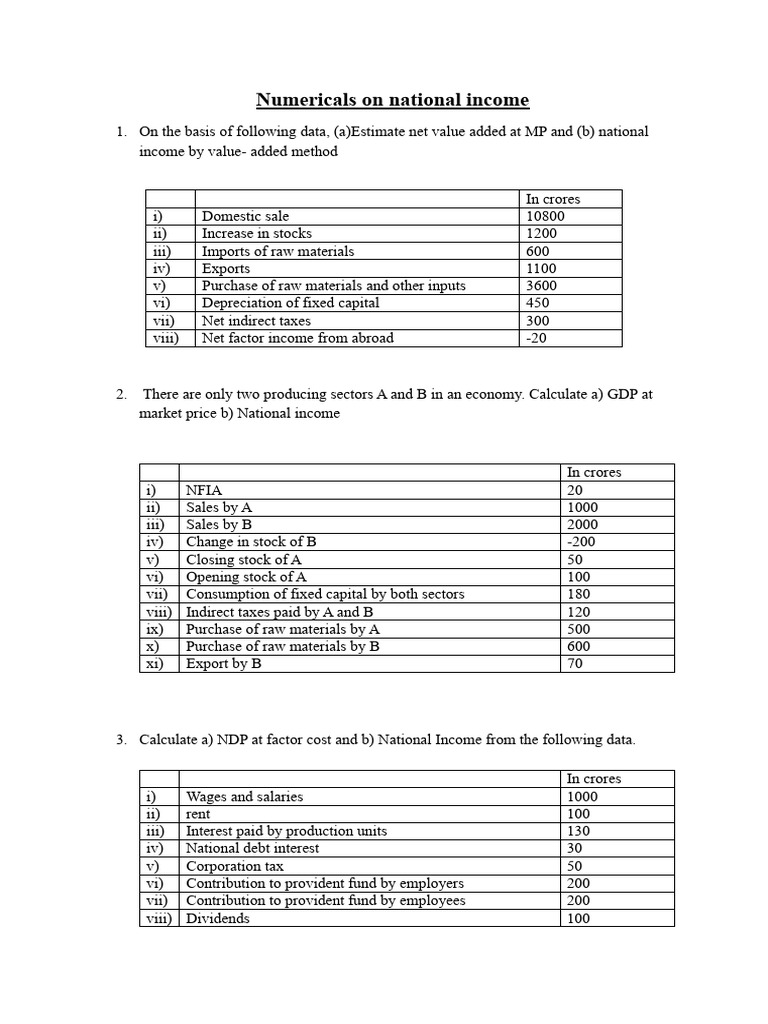 National Income Calculation Exercises | PDF | Consumption Of Fixed ...