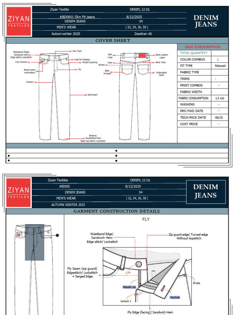 Ziyan Textile Men's Slim Fit Denim Jeans | PDF | Jeans | Seam (Sewing)