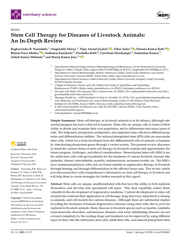 Stem Cell Therapy in Livestock Diseases | PDF | Cell Potency | Stem Cell