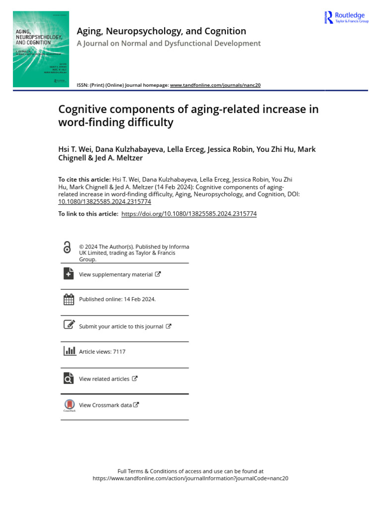Aging and Word-Finding Difficulty Analysis | PDF | Syllable | Mental ...