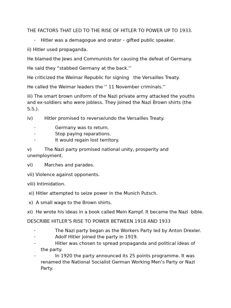 Factors Behind Hitler's Rise to Power | PDF | Nazi Germany | Adolf Hitler