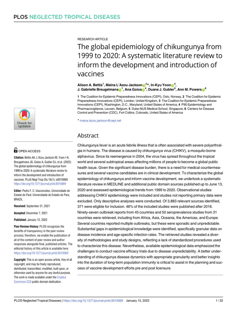 The Global Epidemiology of Chikungunya From 1999 To 2020 A Systematic ...